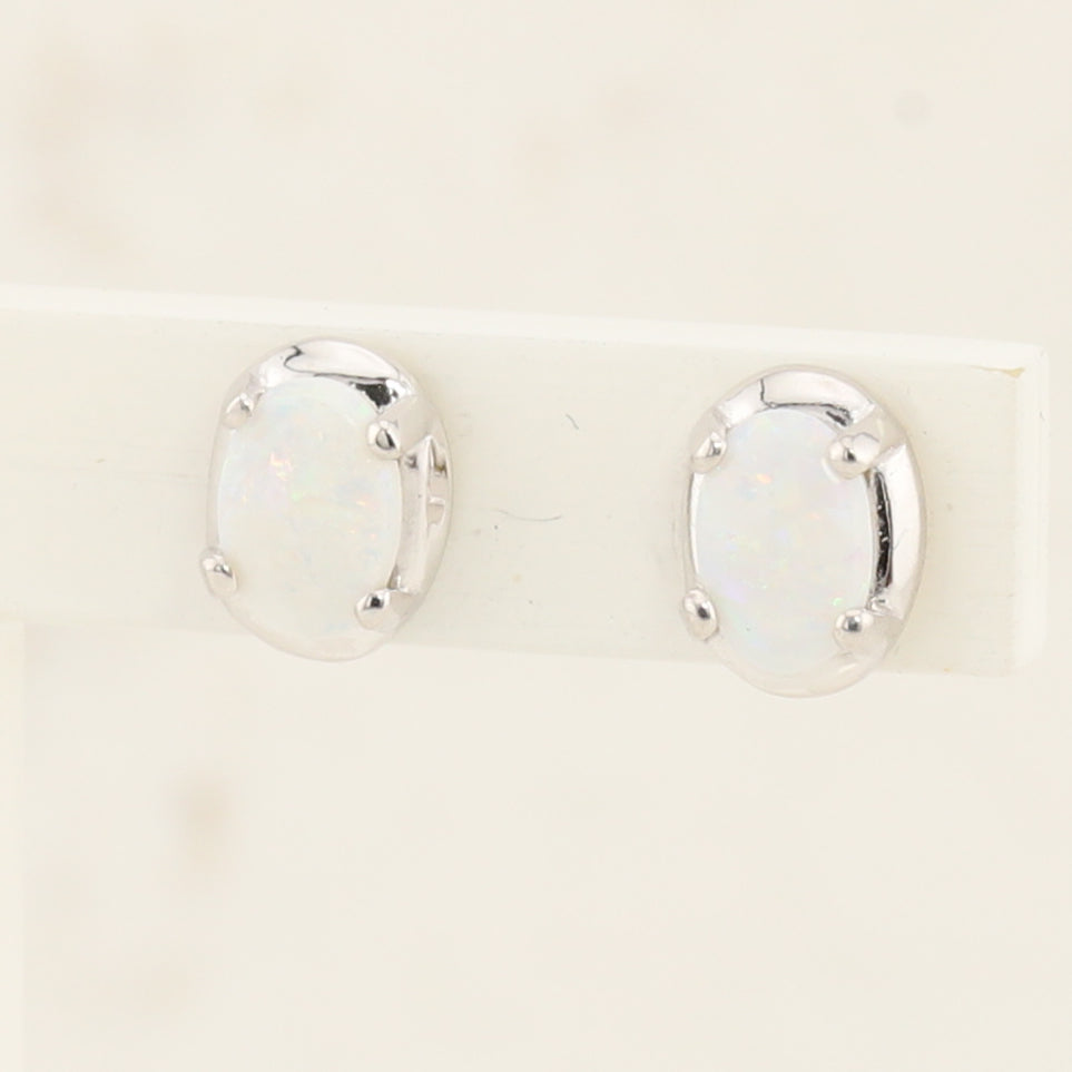 White Gold Opal Earrings