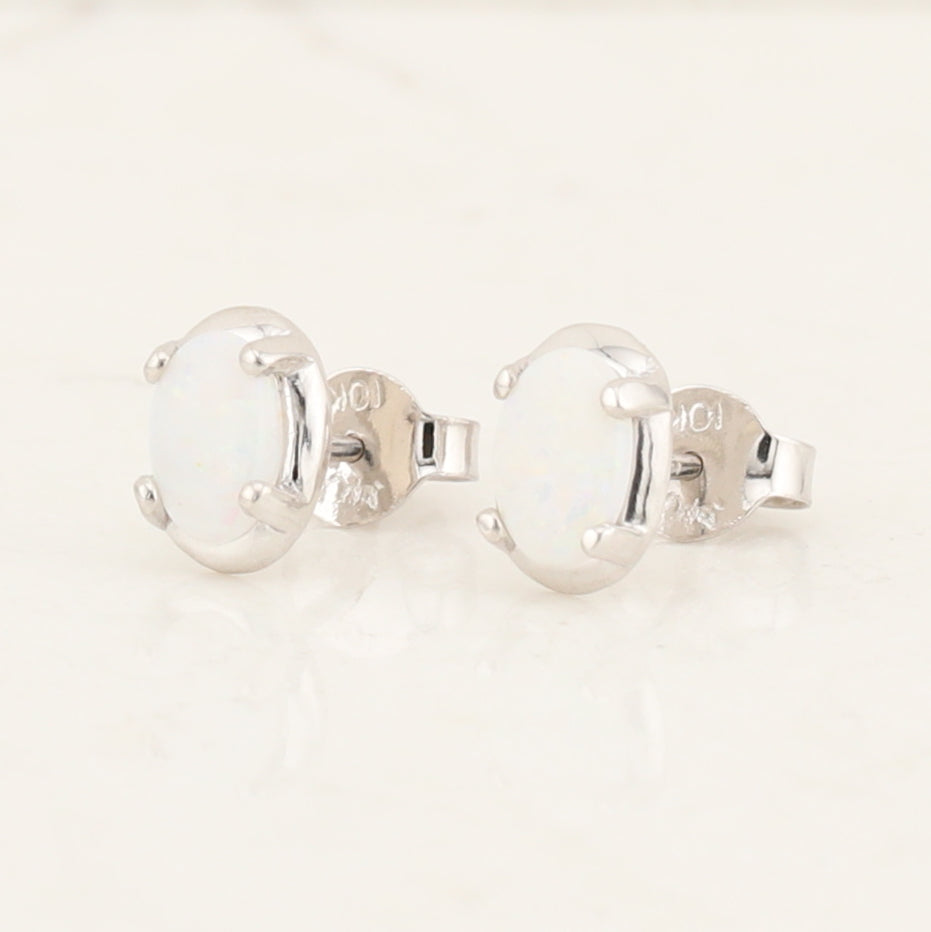 White Gold Opal Earrings