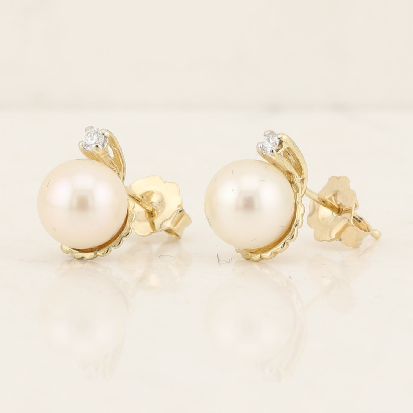 Pearl & Diamond Stud Earrings