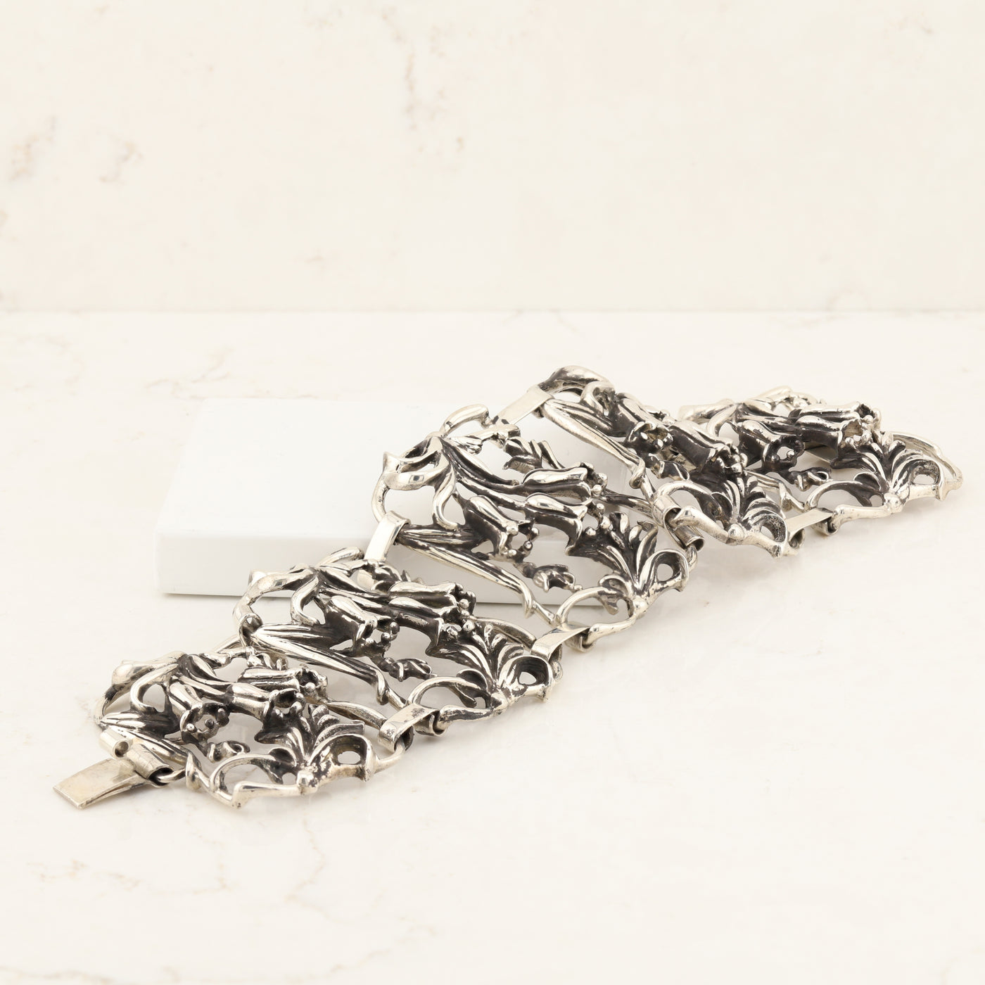 Silver Floral Wide Bracelet