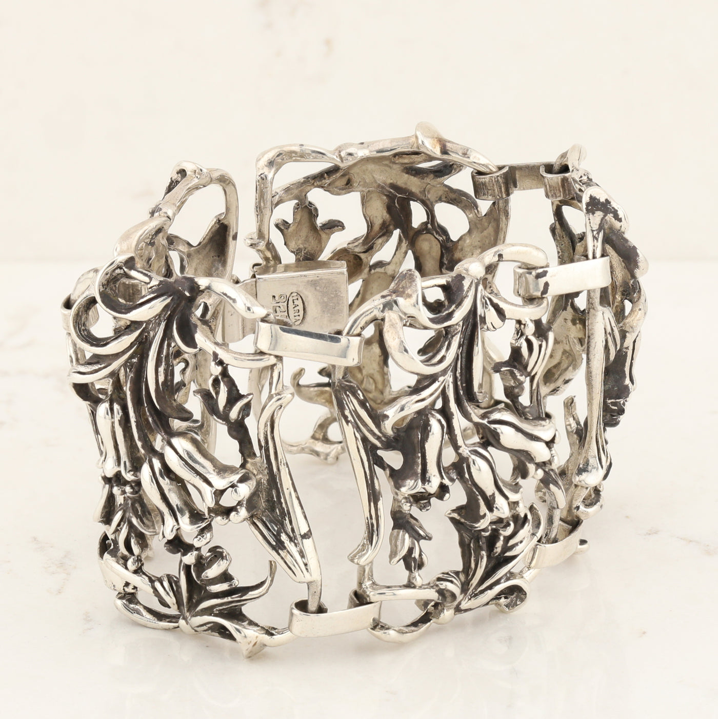 Silver Floral Wide Bracelet