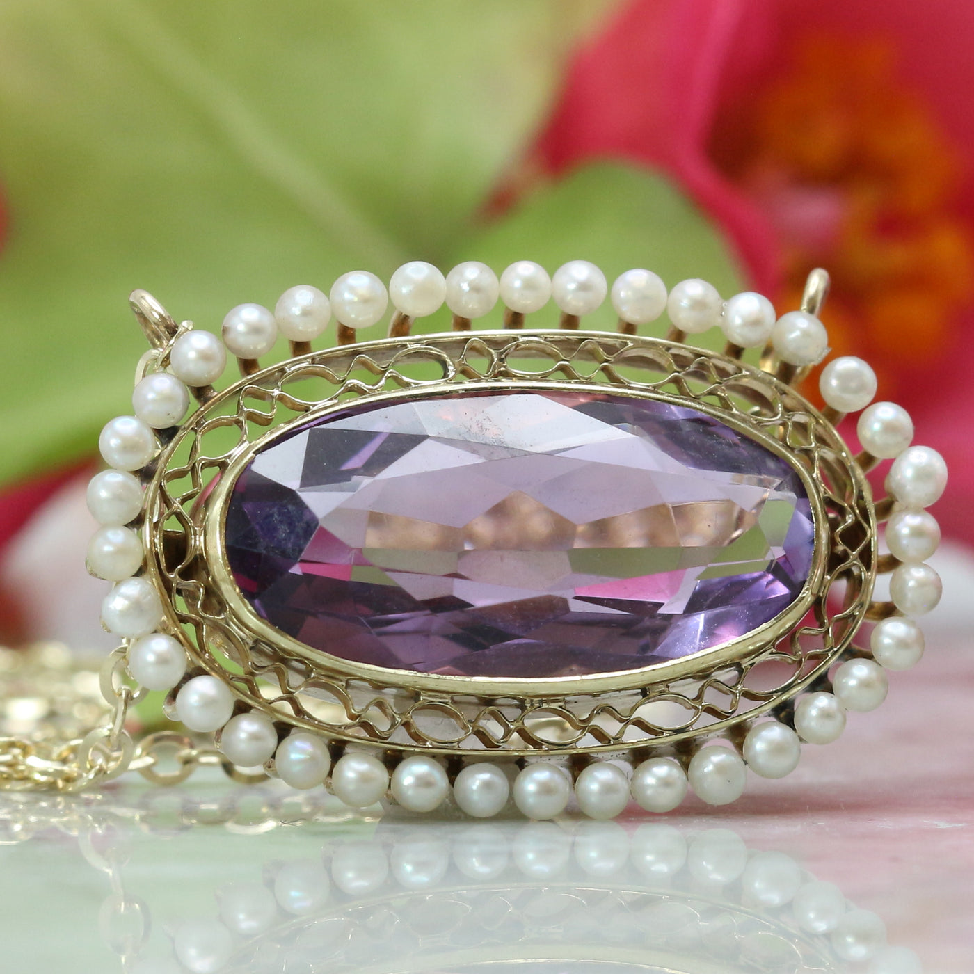 Amethyst & Seed Pearl Pendant