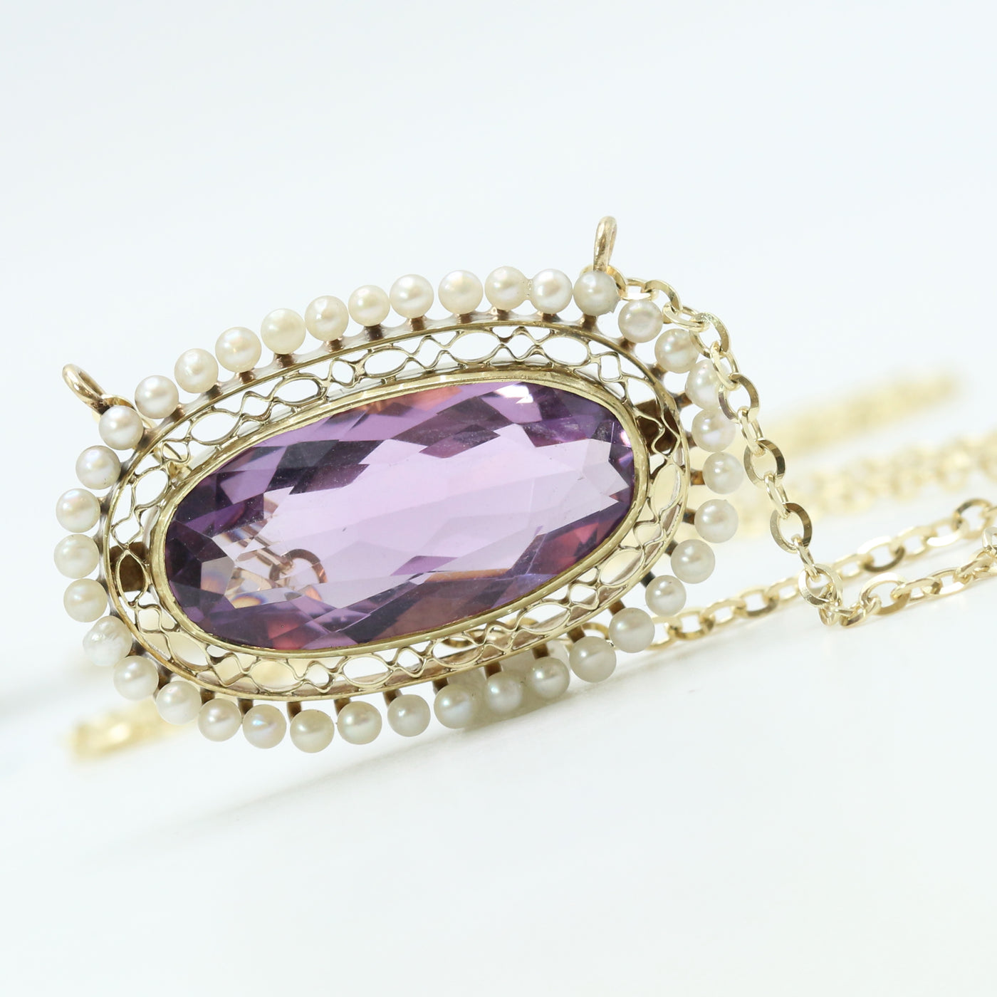 Amethyst & Seed Pearl Pendant
