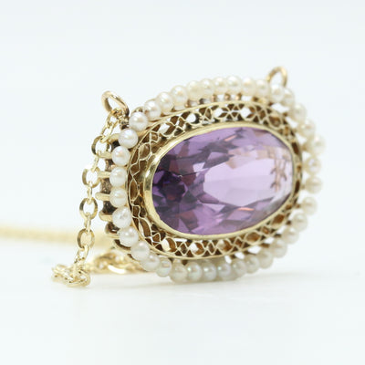 Amethyst & Seed Pearl Pendant