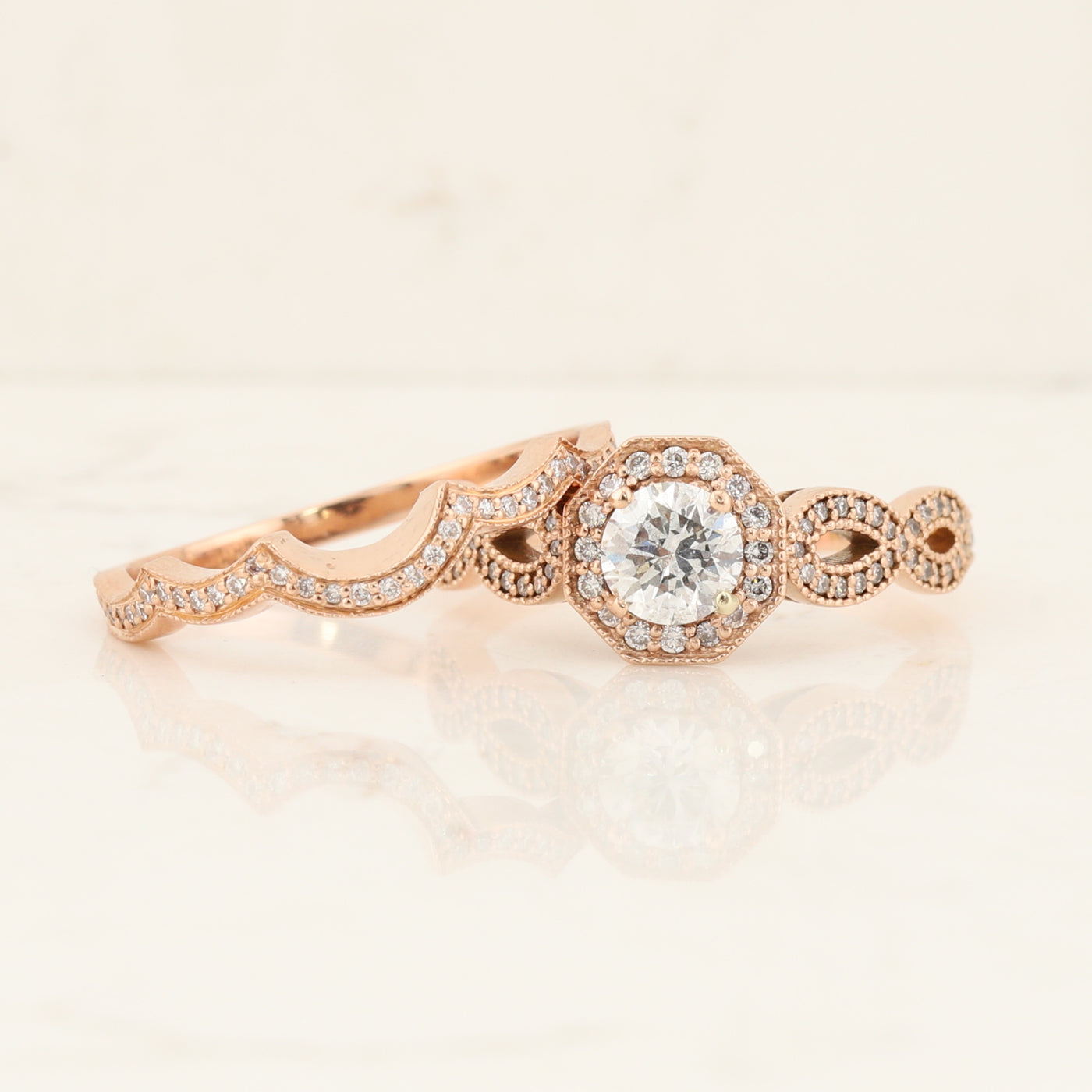 14kt R/G Wedding Set