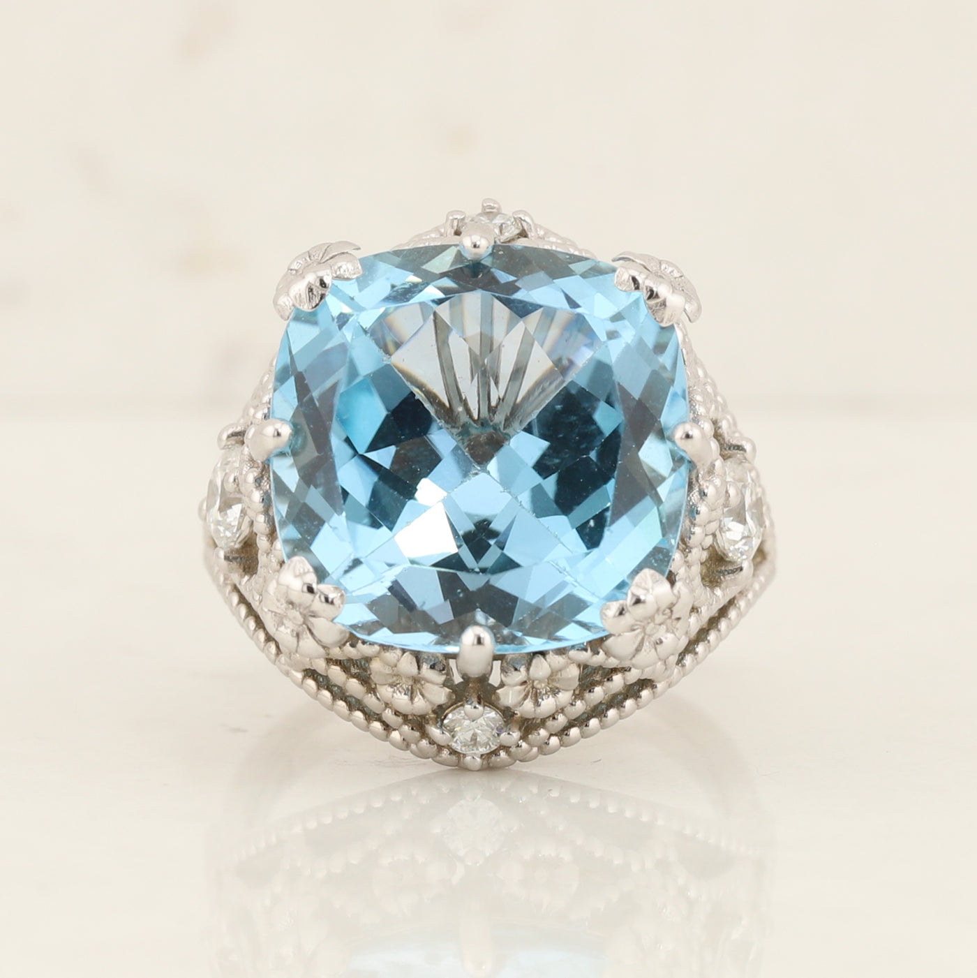 Custom Blue Topaz & Diamond Ring