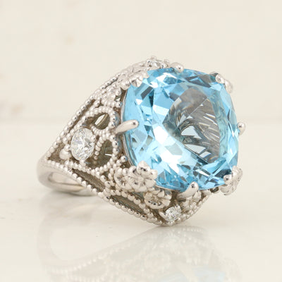 Custom Blue Topaz & Diamond Ring