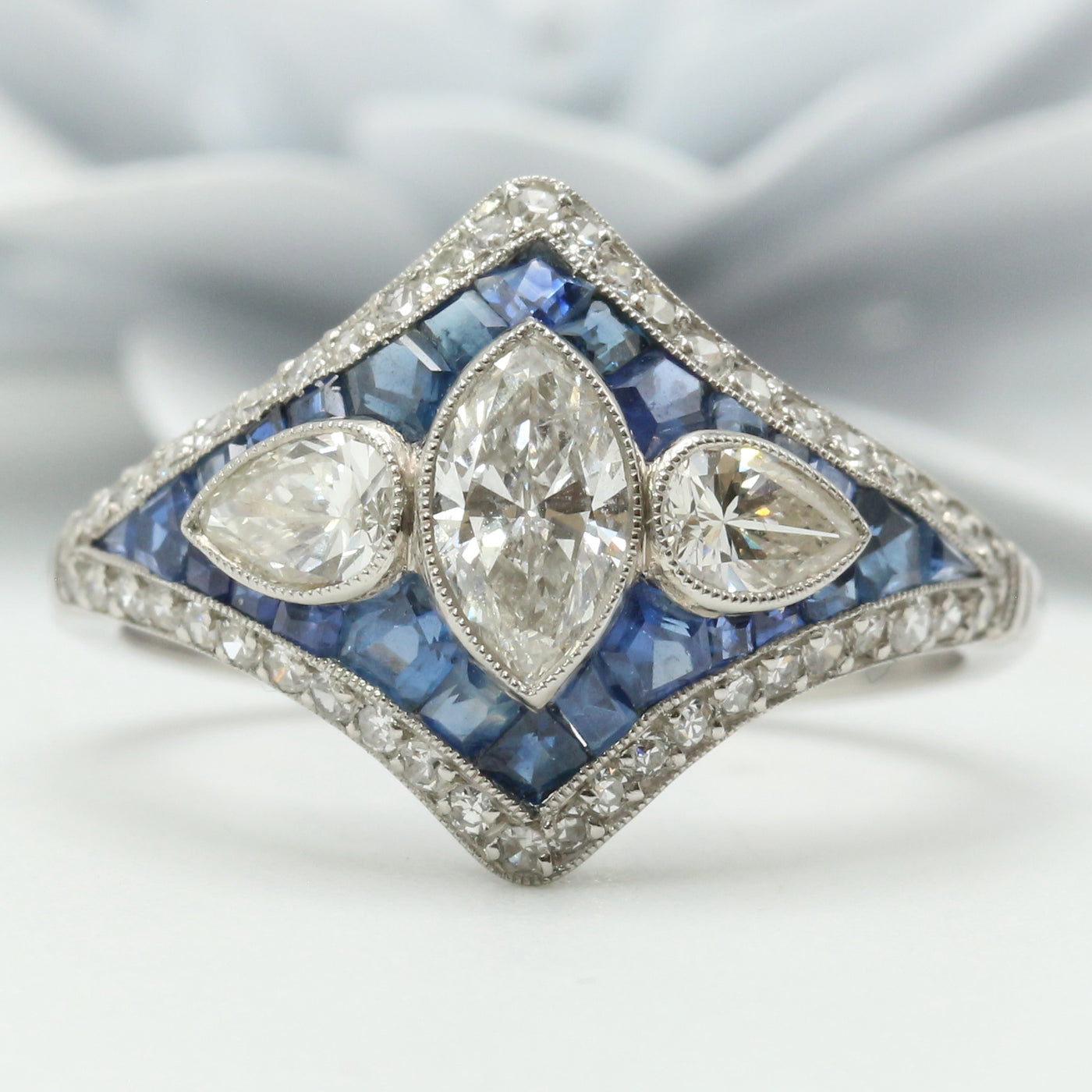 Art-deco Diamond & Sapphire Ring