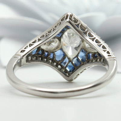 Art-deco Diamond & Sapphire Ring