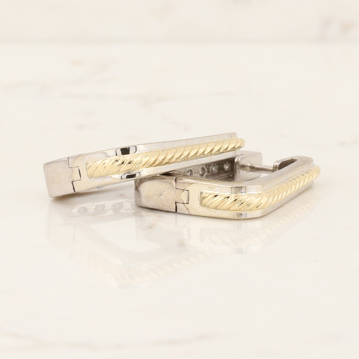 2 Tone Diamond Hoop Earrings