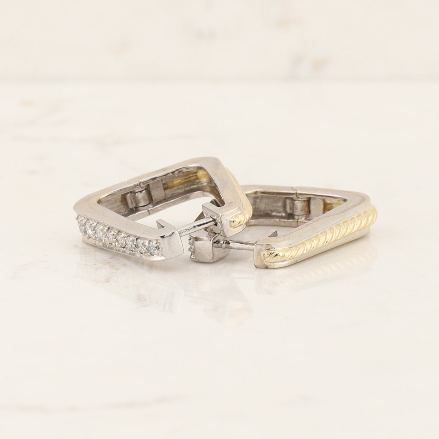 2 Tone Diamond Hoop Earrings