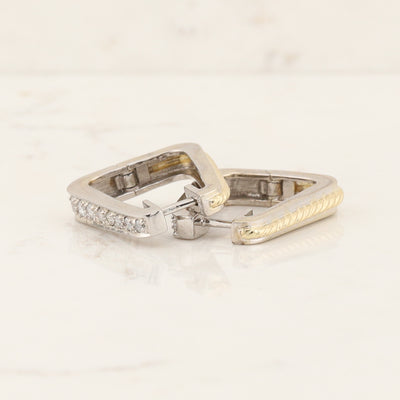 2 Tone Diamond Hoop Earrings