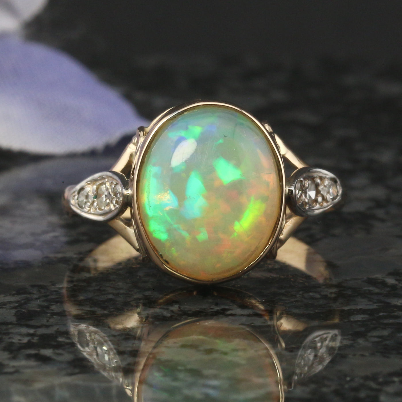 Jelly Opal & Diamond Ring