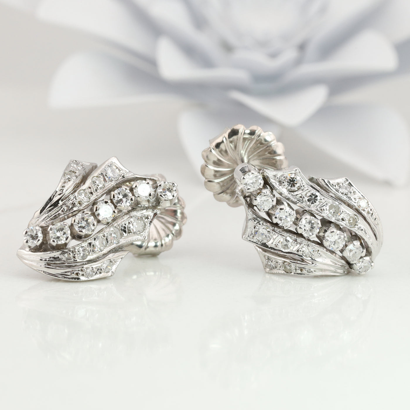 White Gold Diamond Wave Earrings
