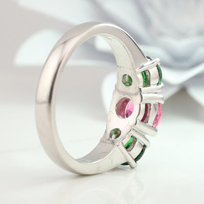 Platinum Pink Tourmaline and Green Tsavorite Ring