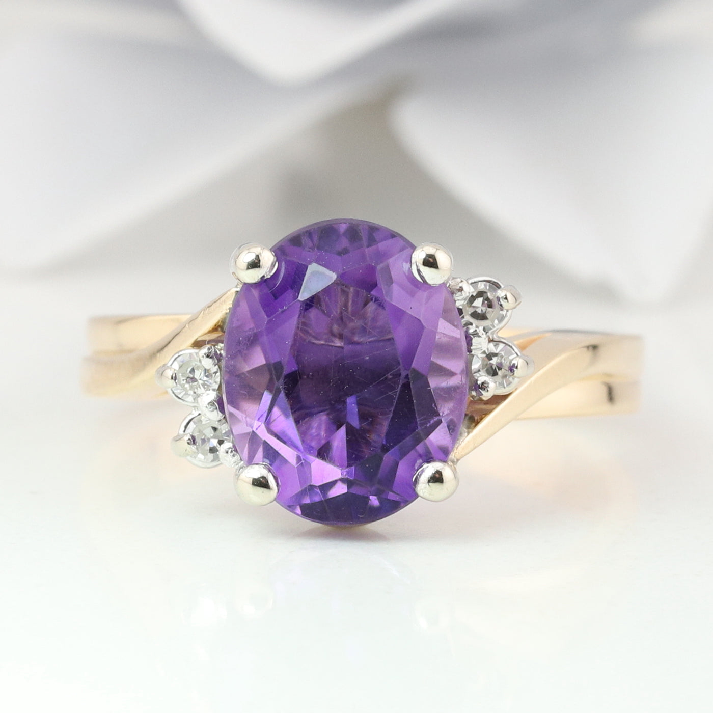 Two Toned Diamond and Amethyst Ring