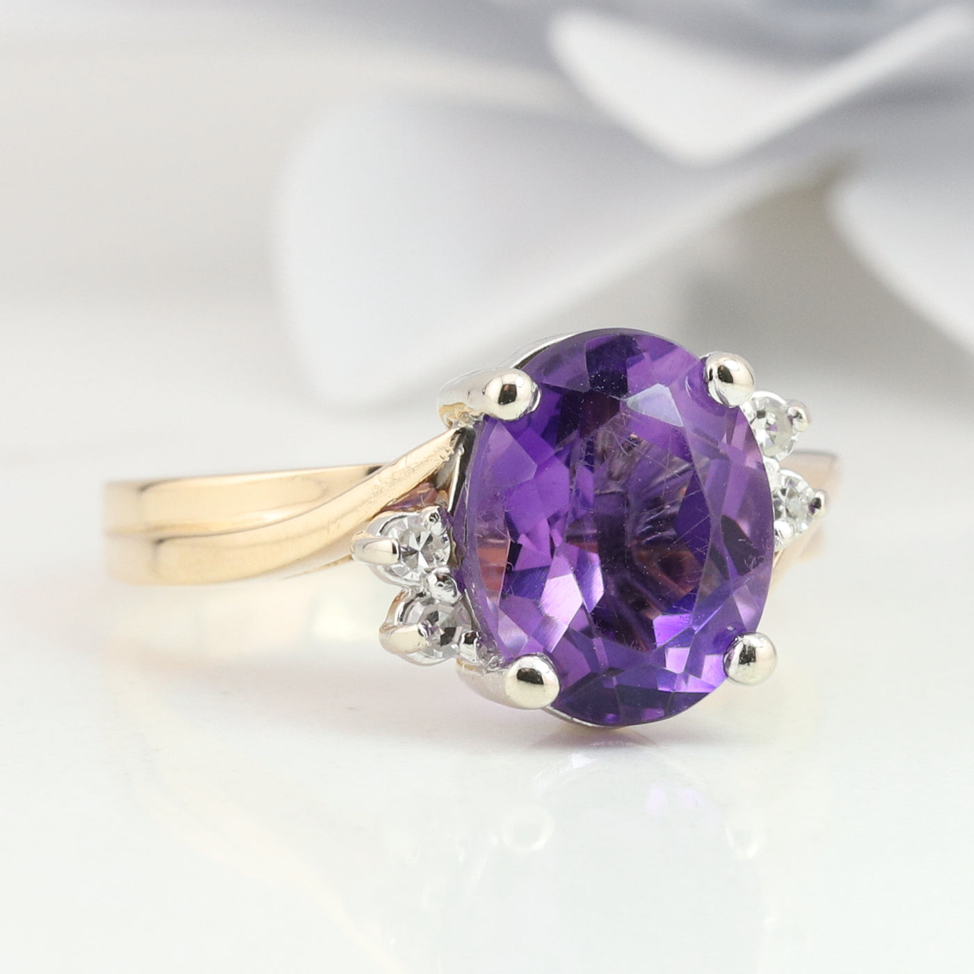 Two Toned Diamond and Amethyst Ring