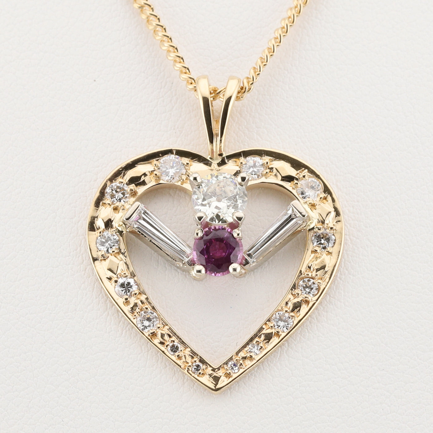 Pink Sapphire and Diamond Heart Pendant and Chain