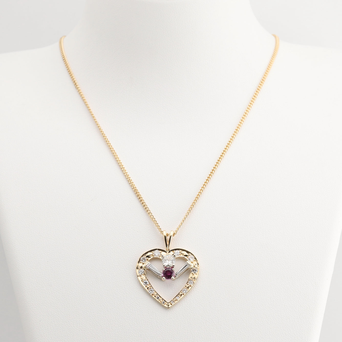 Pink Sapphire and Diamond Heart Pendant and Chain