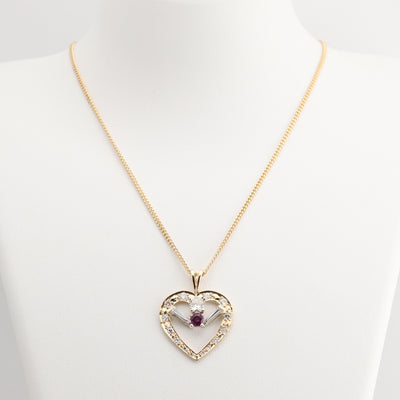 Pink Sapphire and Diamond Heart Pendant and Chain