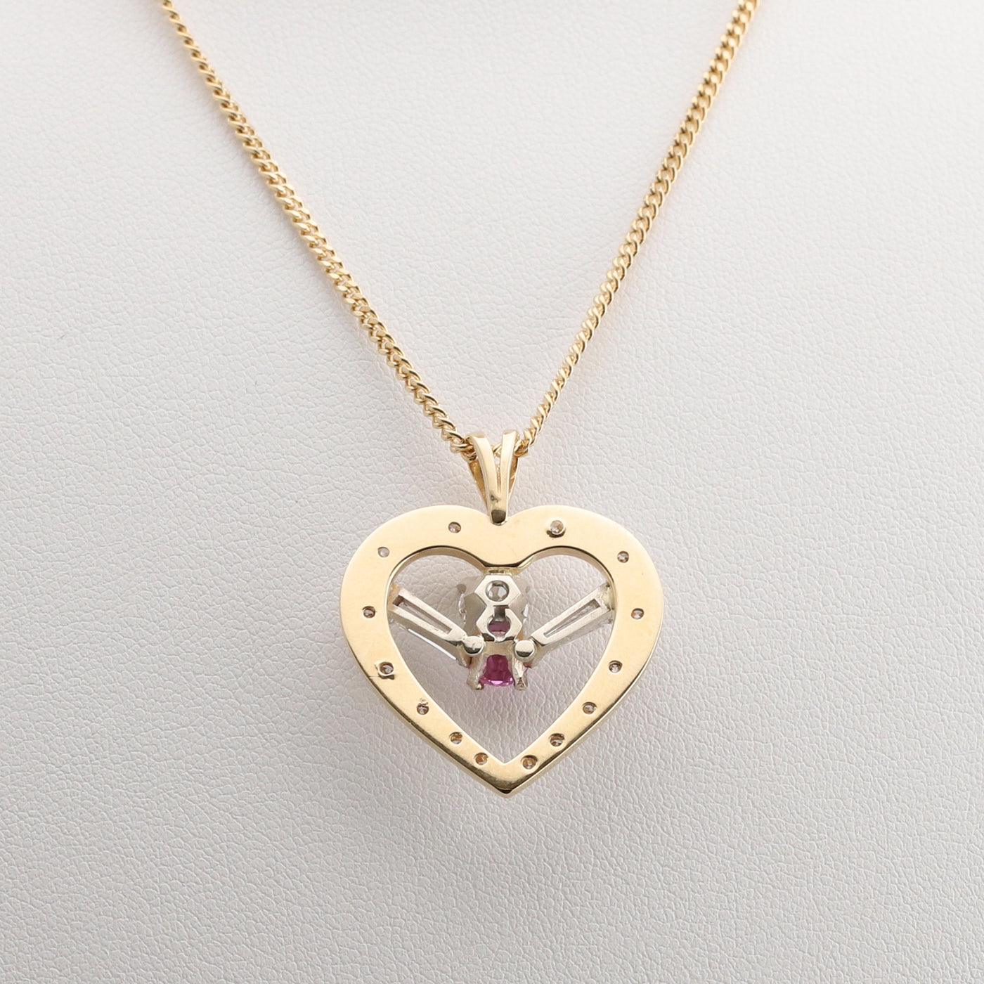 Pink Sapphire and Diamond Heart Pendant and Chain