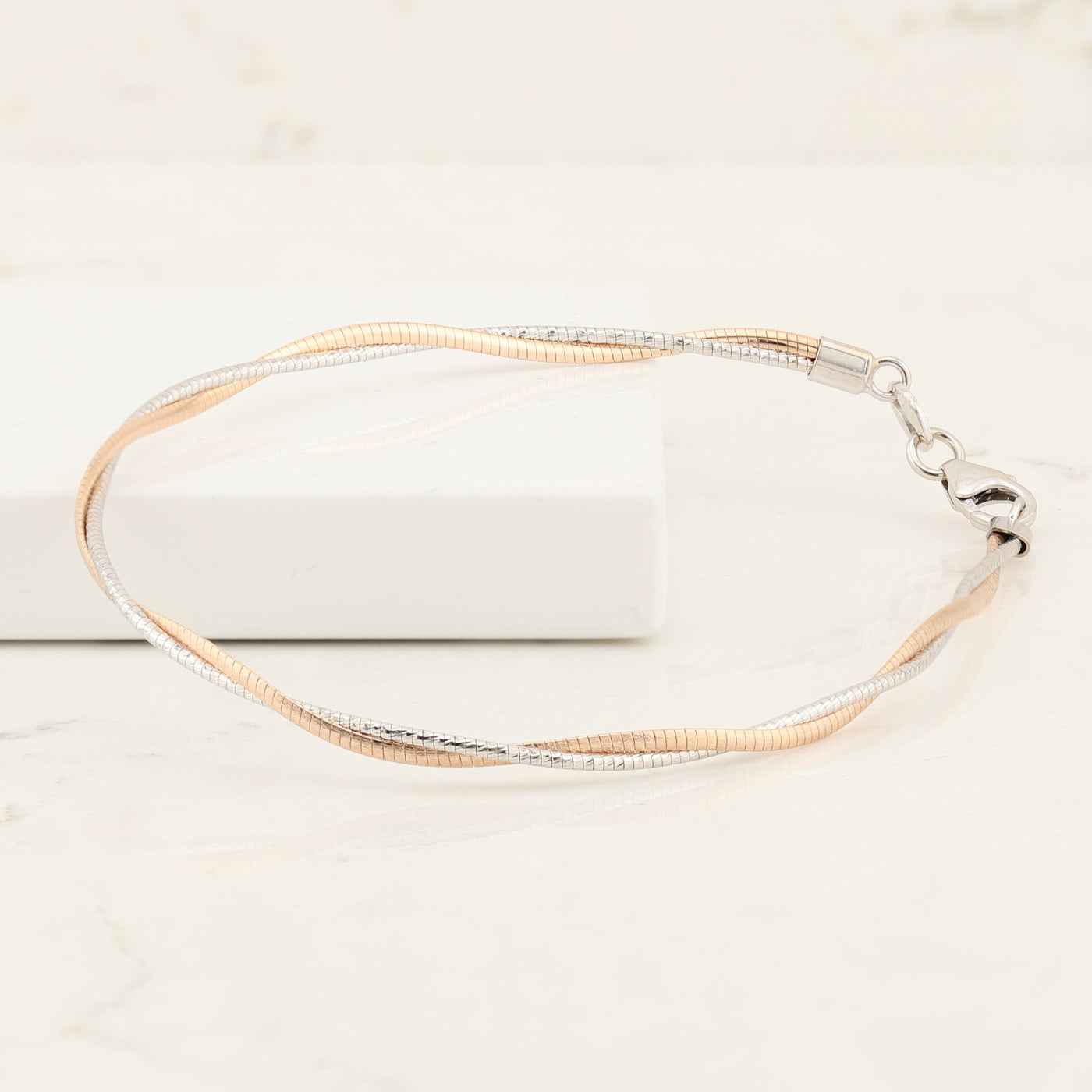 Rose & White Delicate Twist Bracelet
