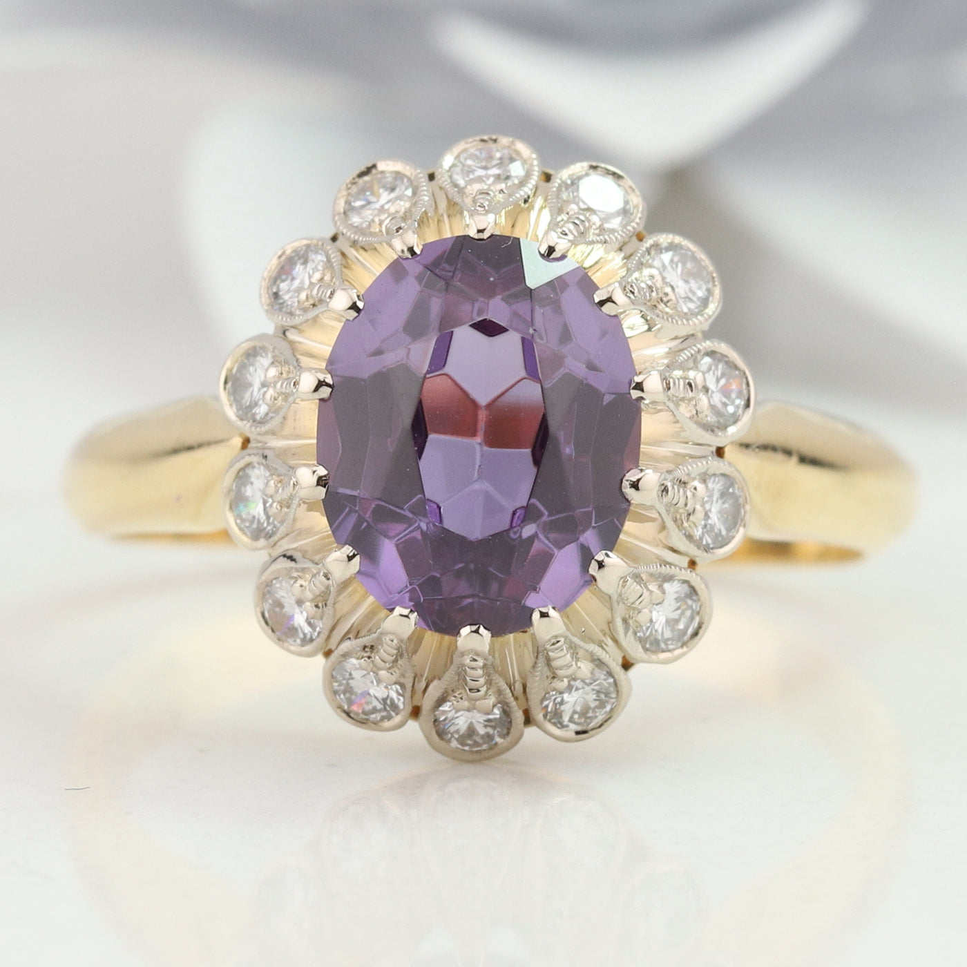 Synthetic Sapphire Diamond Ring