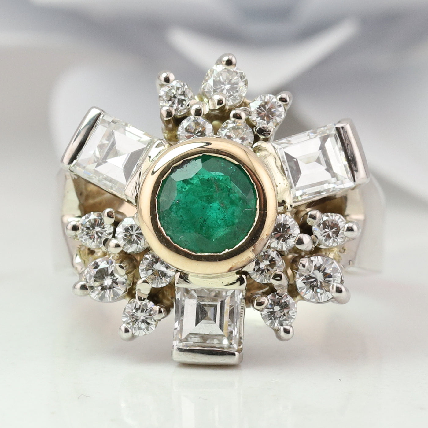 White Gold Emerald and Diamond Ring