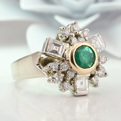 White Gold Emerald and Diamond Ring