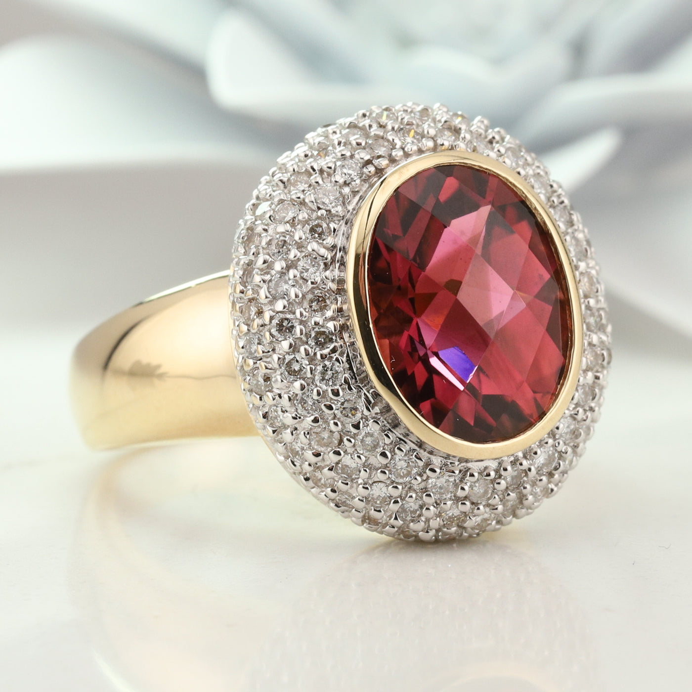 Rubellite Diamond Ring