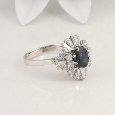 White Gold Sapphire and Diamond Ring
