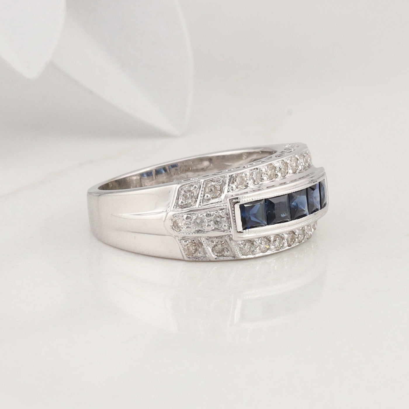 White Gold Sapphire and Diamond Ring