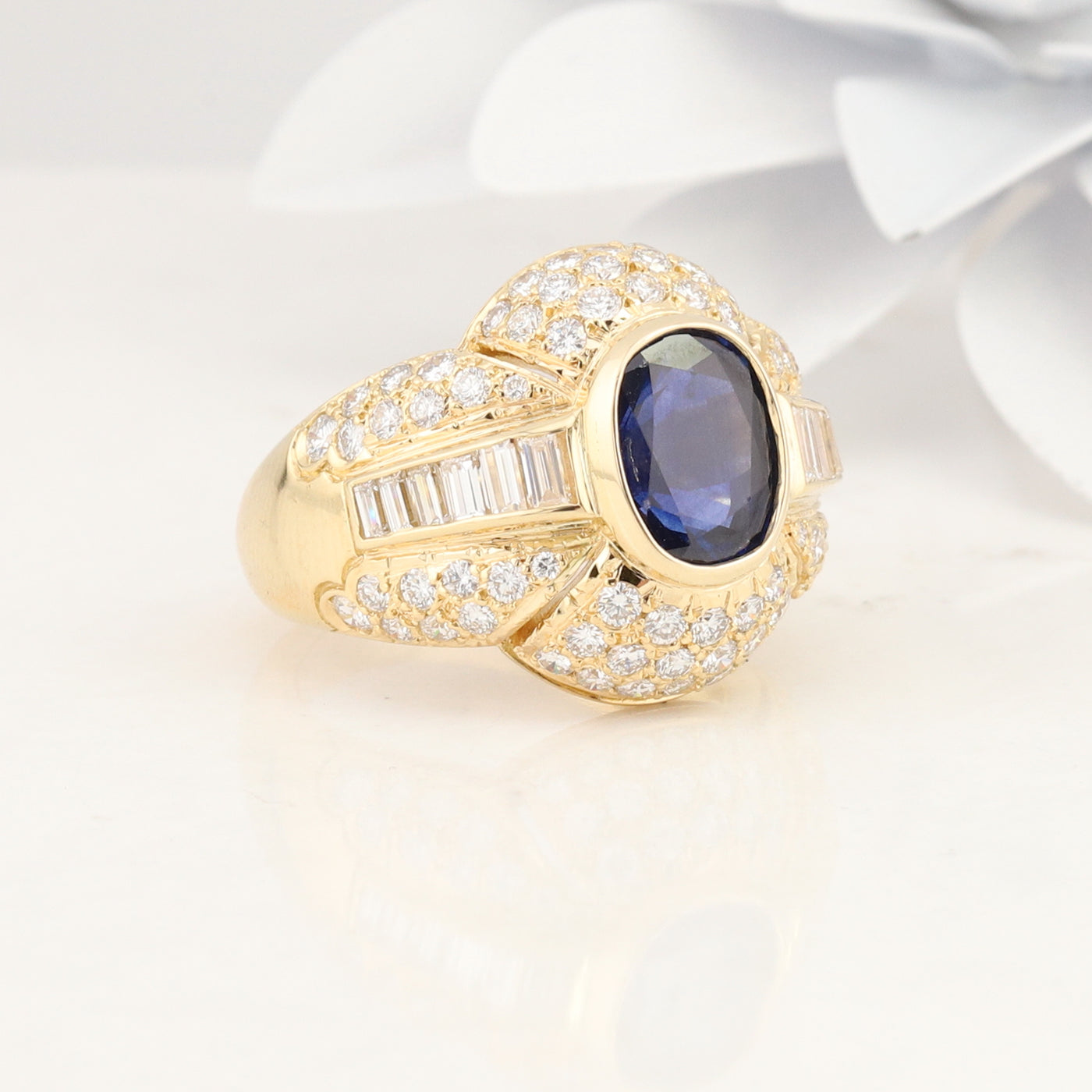 Yellow Gold Sapphire and Diamond Ring