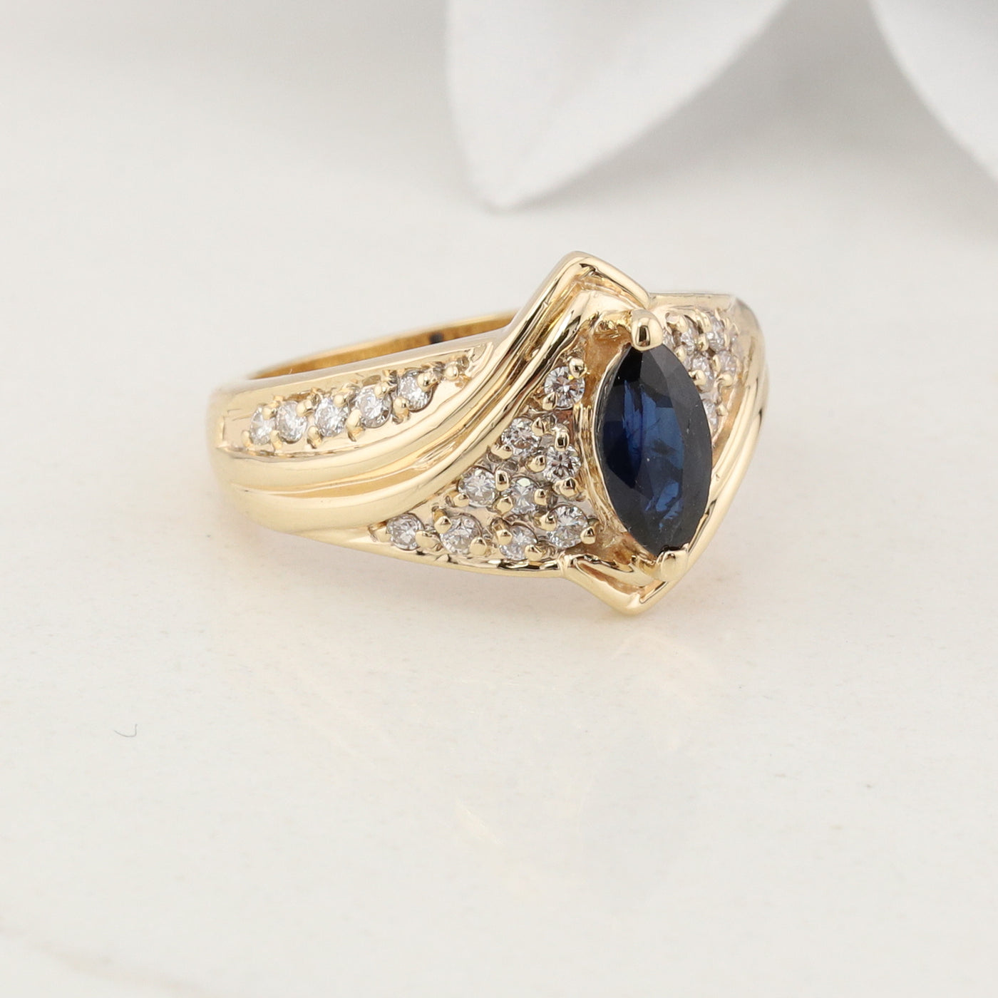Yellow Gold Sapphire and Diamond Ring