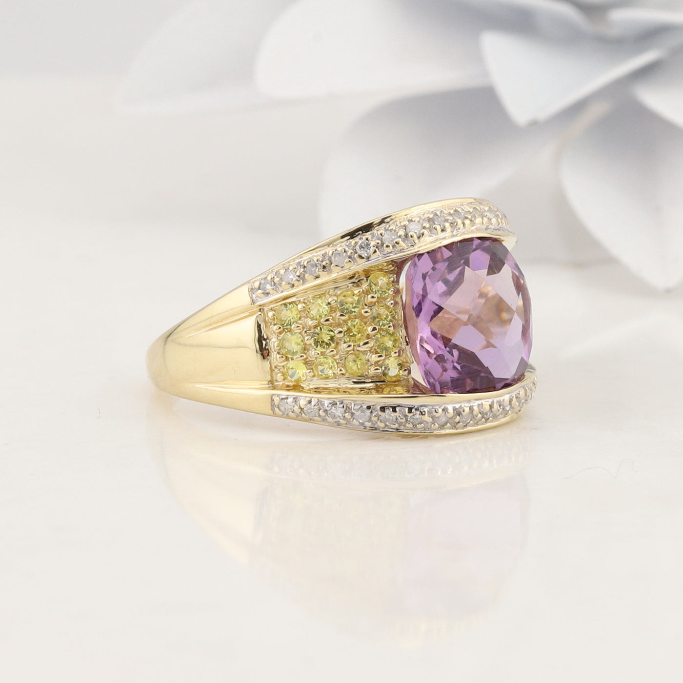 Yellow Gold Amethyst and Yellow Sapphire Ring