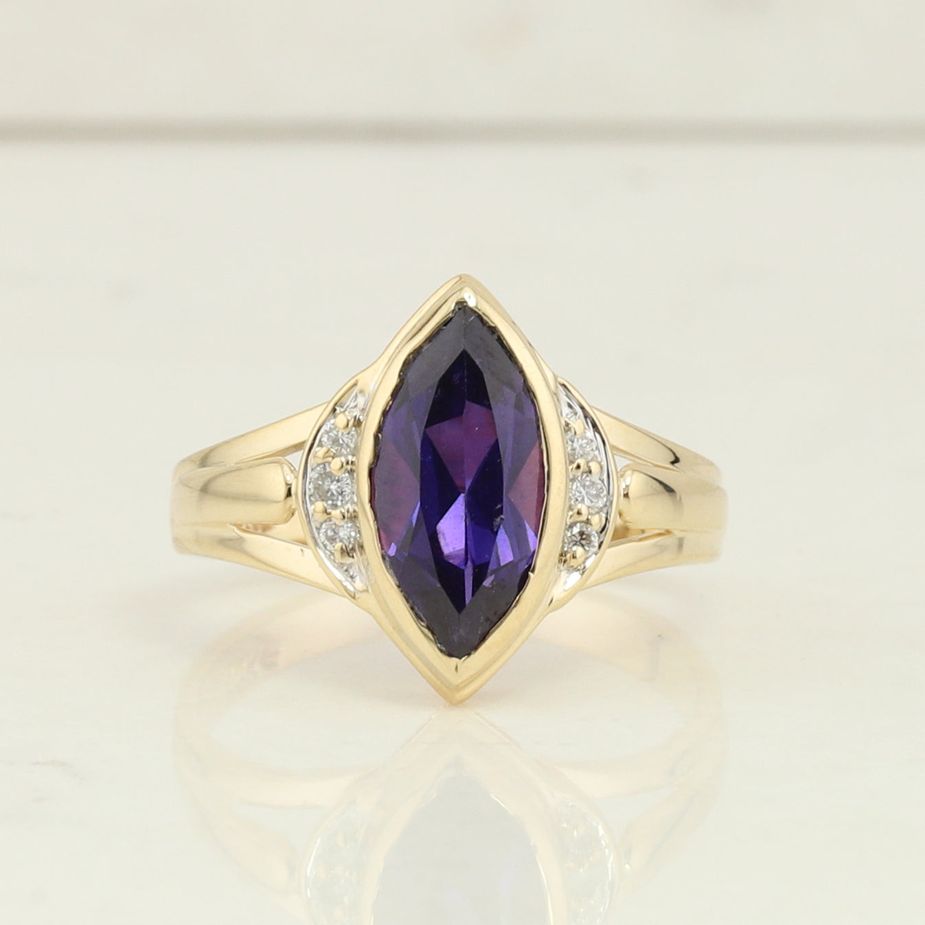Yellow and White Gold Amethyst Ring