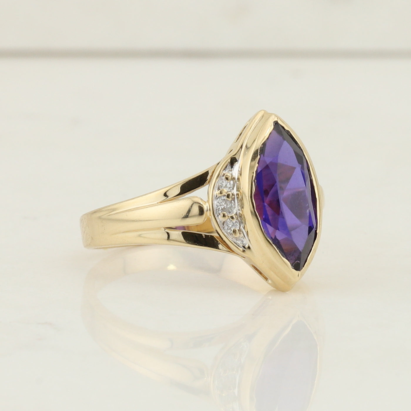 Yellow and White Gold Amethyst Ring