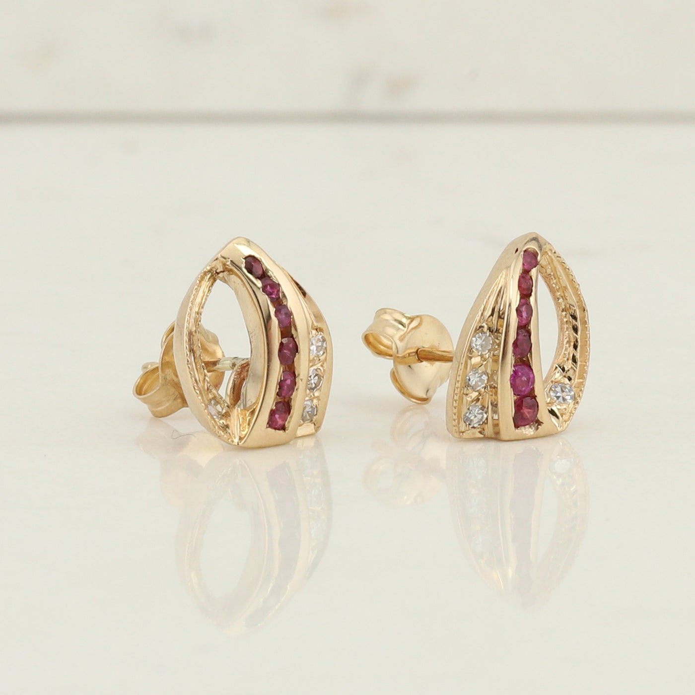 Yellow Gold Ruby and Diamond Earrings