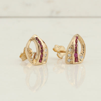 Yellow Gold Ruby and Diamond Earrings