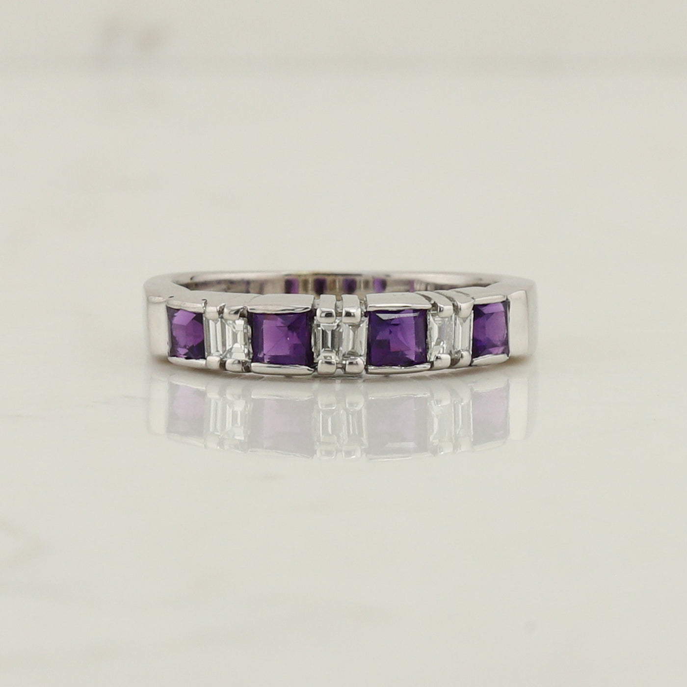 White Gold Amethyst and Diamond Ring