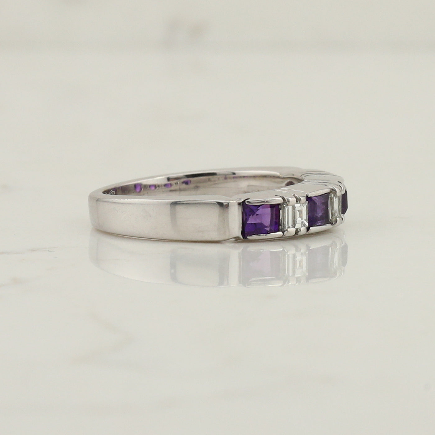 White Gold Amethyst and Diamond Ring