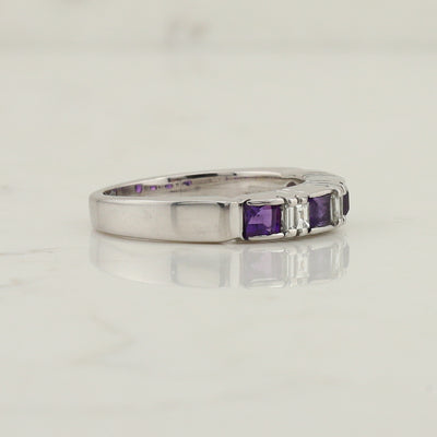 White Gold Amethyst and Diamond Ring