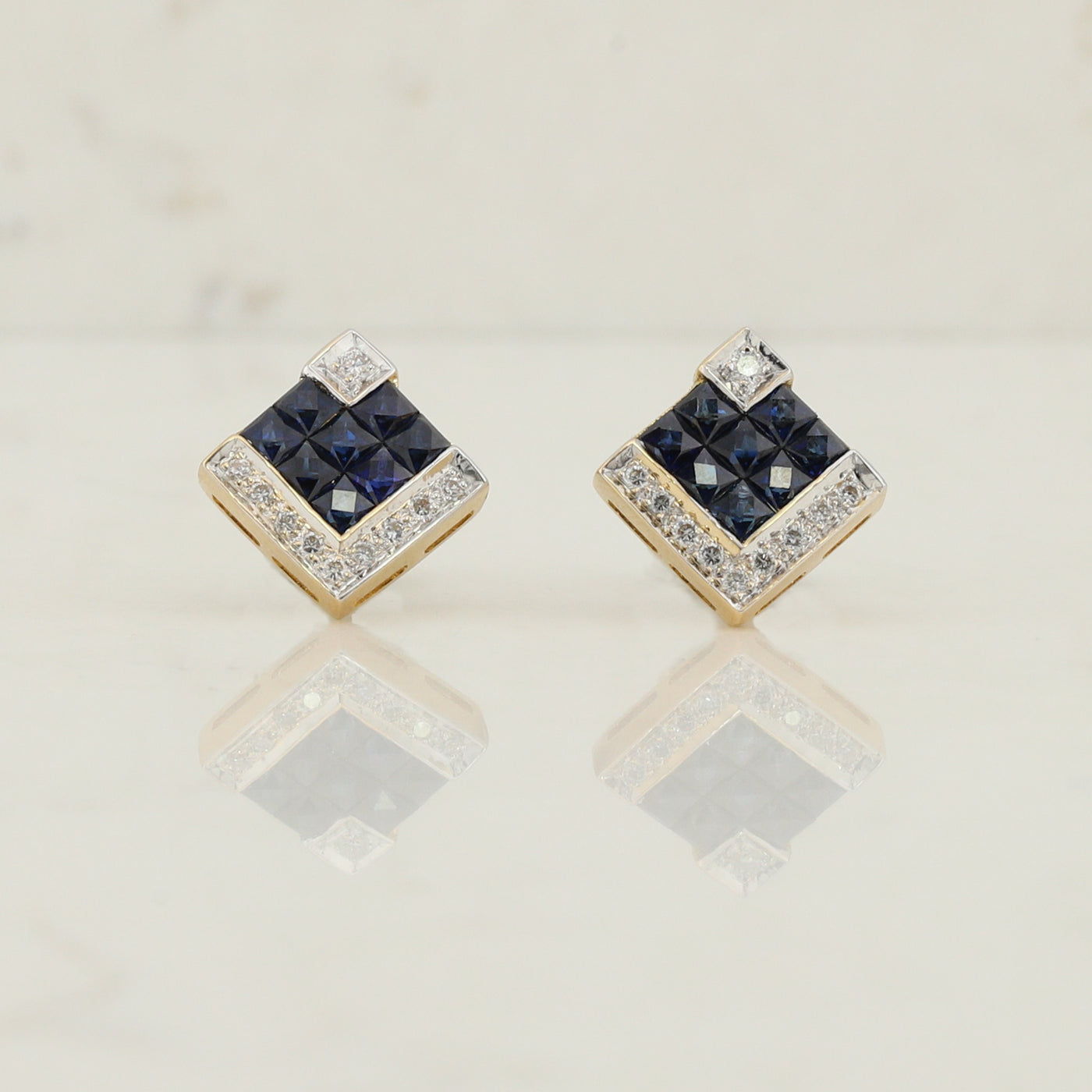 Yellow Gold Sapphire and Diamond Stud Earrings