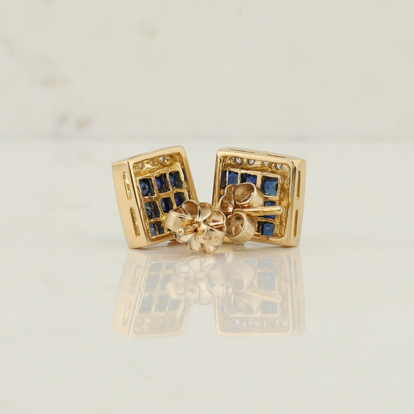 Yellow Gold Sapphire and Diamond Stud Earrings