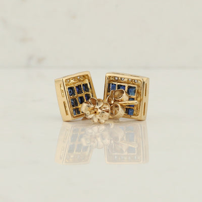 Yellow Gold Sapphire and Diamond Stud Earrings