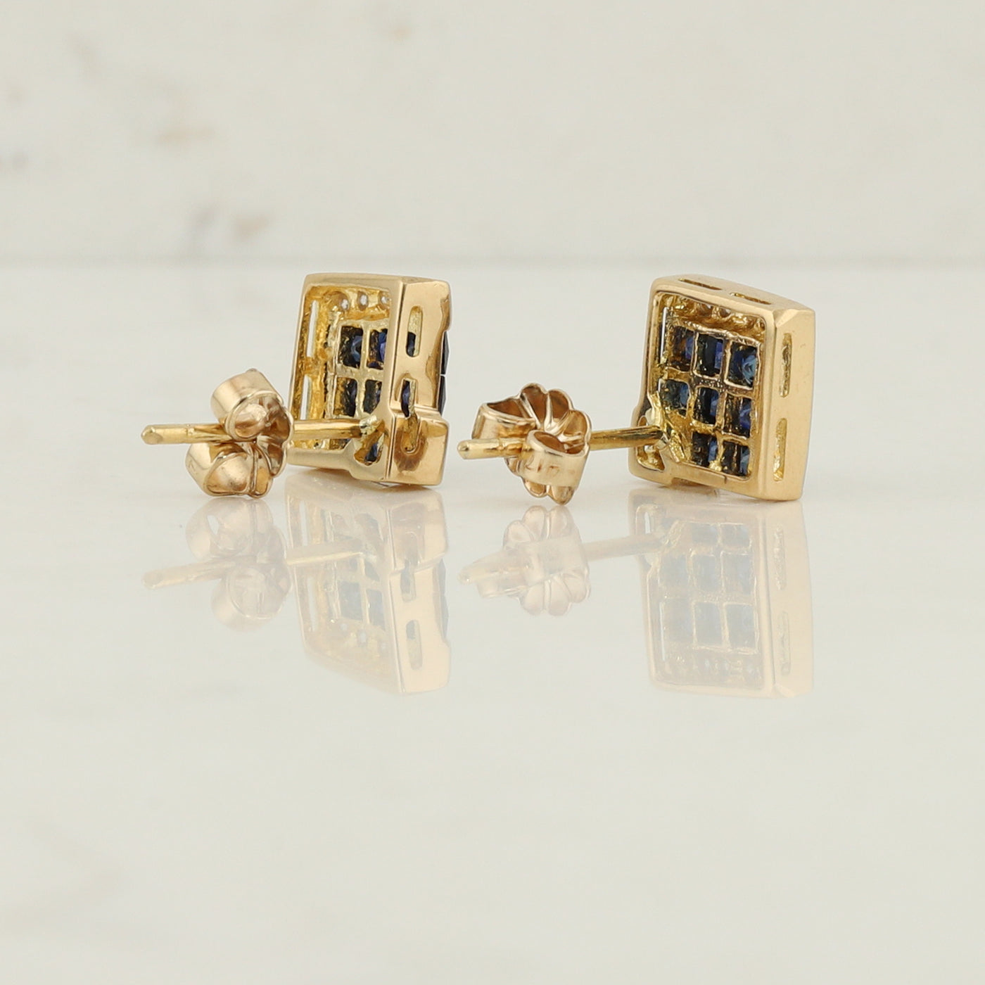 Yellow Gold Sapphire and Diamond Stud Earrings