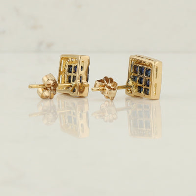 Yellow Gold Sapphire and Diamond Stud Earrings