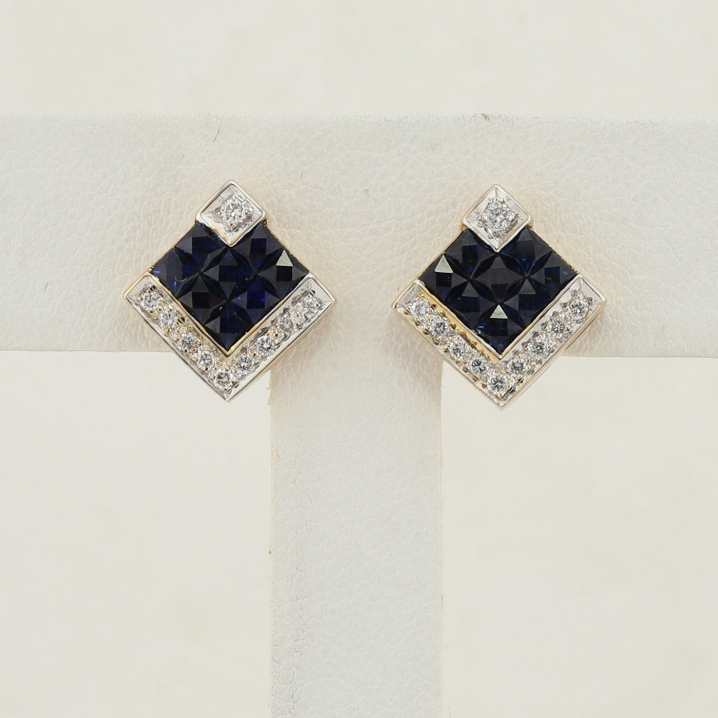Yellow Gold Sapphire and Diamond Stud Earrings