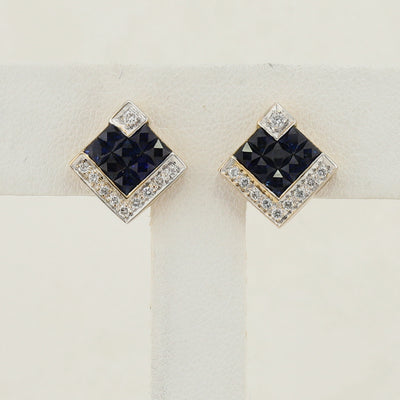 Yellow Gold Sapphire and Diamond Stud Earrings