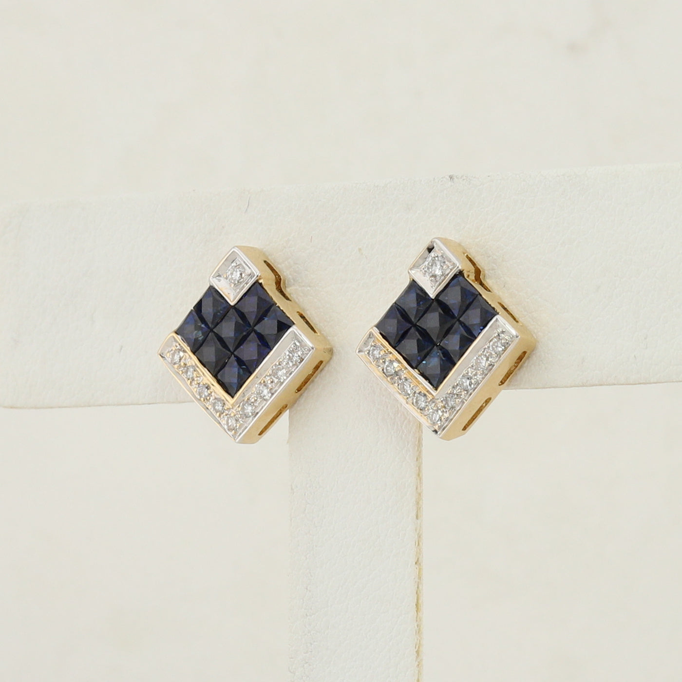 Yellow Gold Sapphire and Diamond Stud Earrings